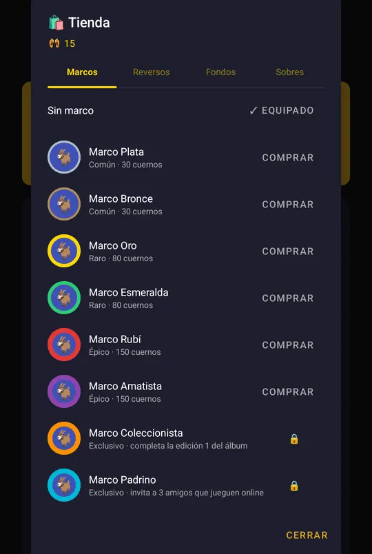 Tienda de marcos de avatar pagados con cuernos